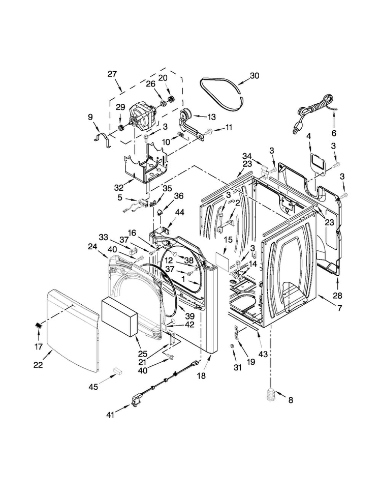Cabinet Parts Diagram and Parts List for MGDB700BW0  Maytag Dryer