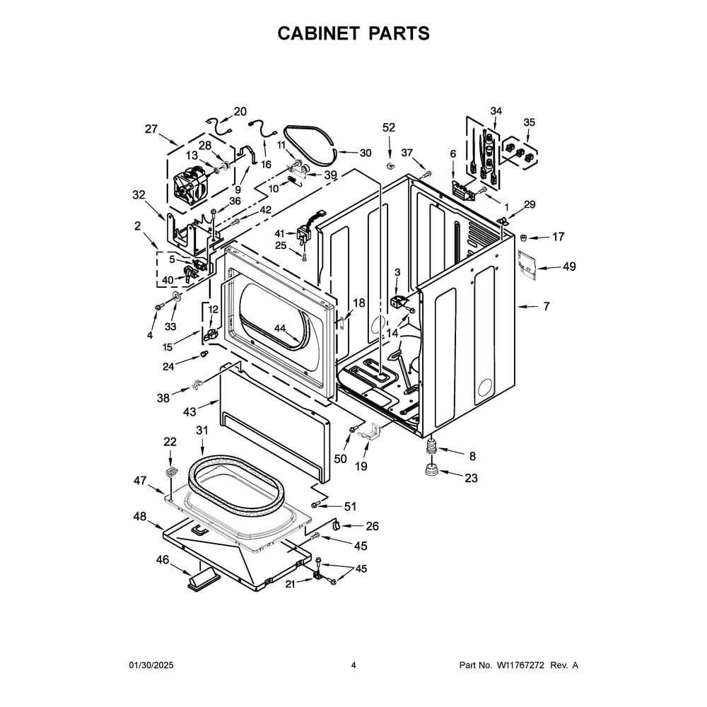 Cabinet Parts Diagram and Parts List for MDE20PDFYW0  Maytag Dryer