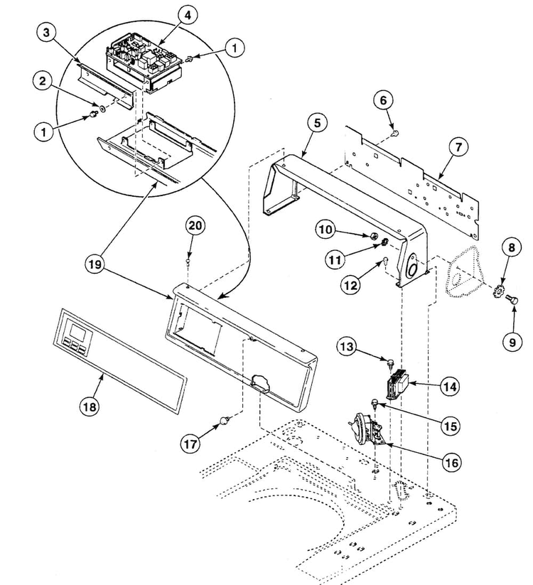 Control Panel Diagram and Parts List for SWTB21QN  Speed Queen Washer