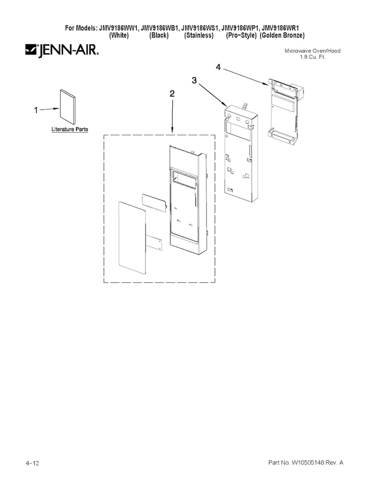 Control Panel Parts Diagram and Parts List for JMV9186WP1  Jenn-Air Microwave