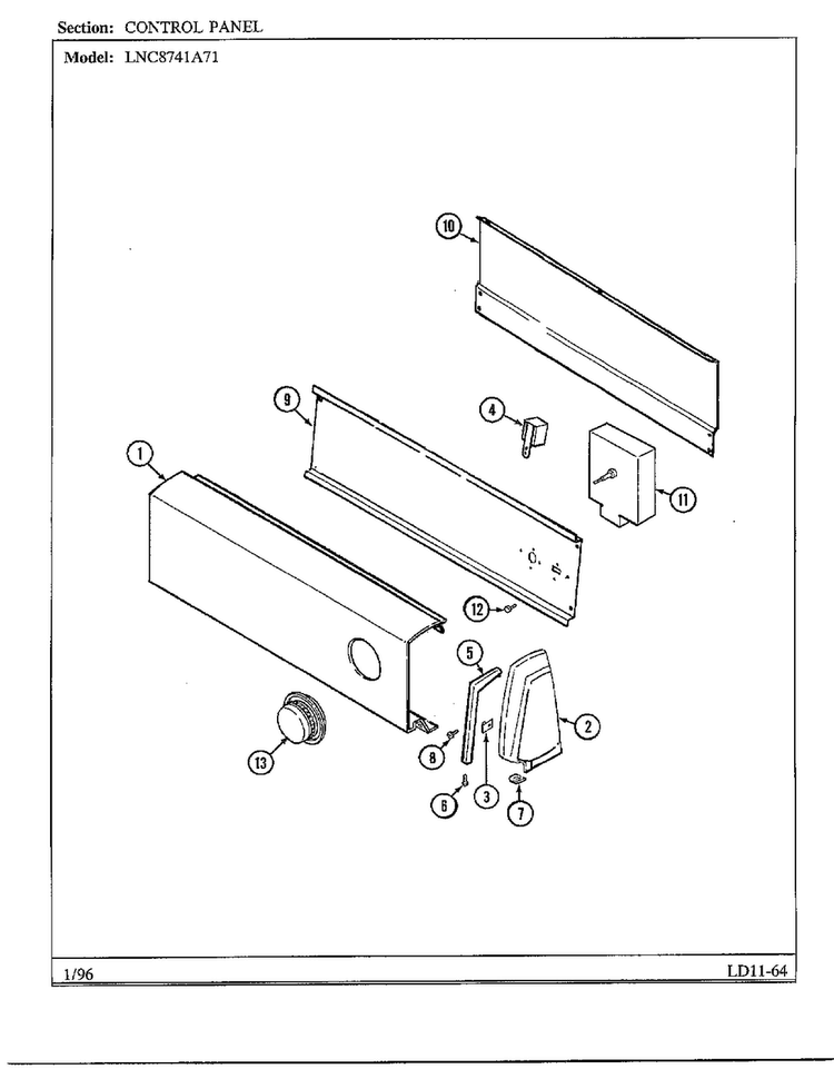 Control Panel Diagram and Parts List for 8741A71  Norge Dryer