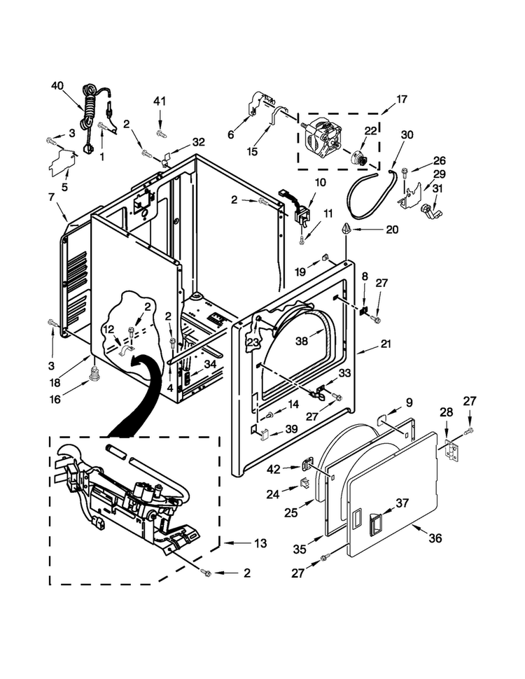 Cabinet Parts Diagram and Parts List for NGD4705EW0  Amana Dryer