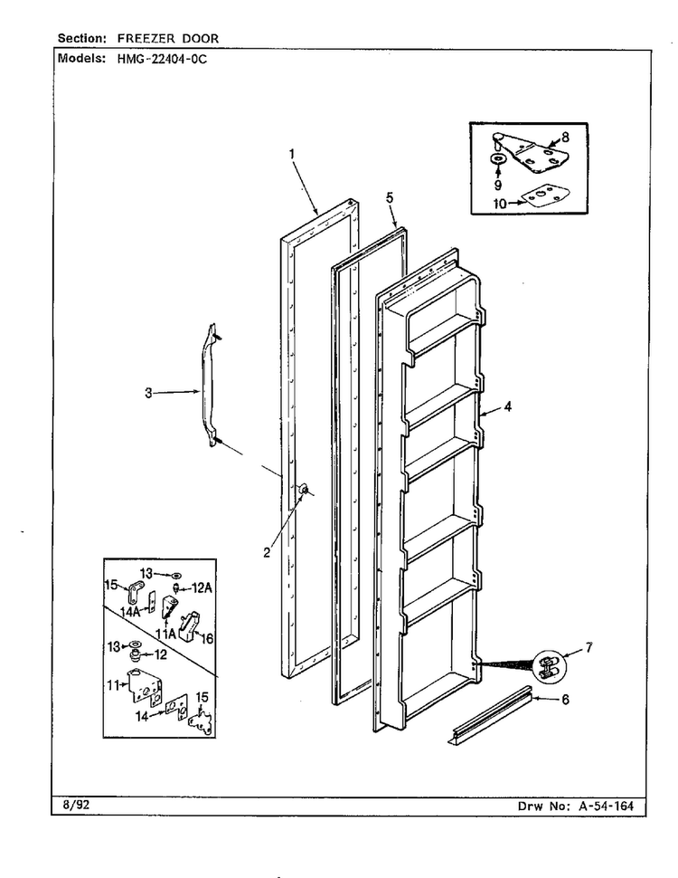 Freezer Door Diagram and Parts List for 22404-0C  Admiral Refrigerator