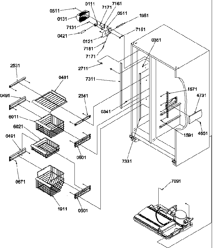 Freezer Shelves And Light Diagram and Parts List for SRD520TW-P1313101WW  Amana Refrigerator
