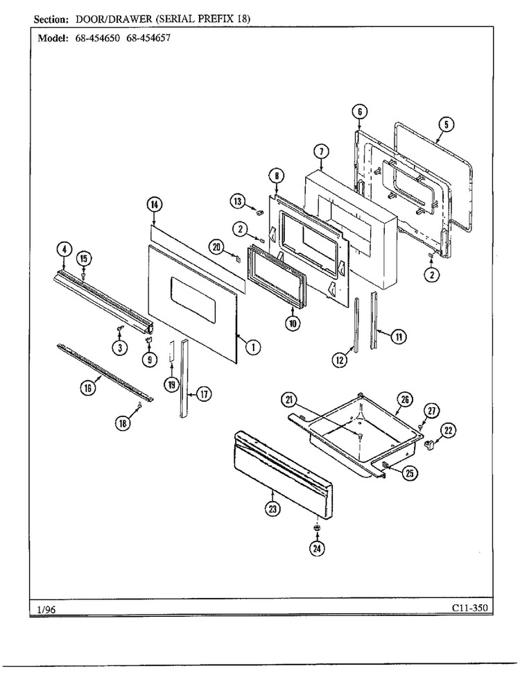 Door/drawer Diagram and Parts List for 68-454650  Magic Chef Range