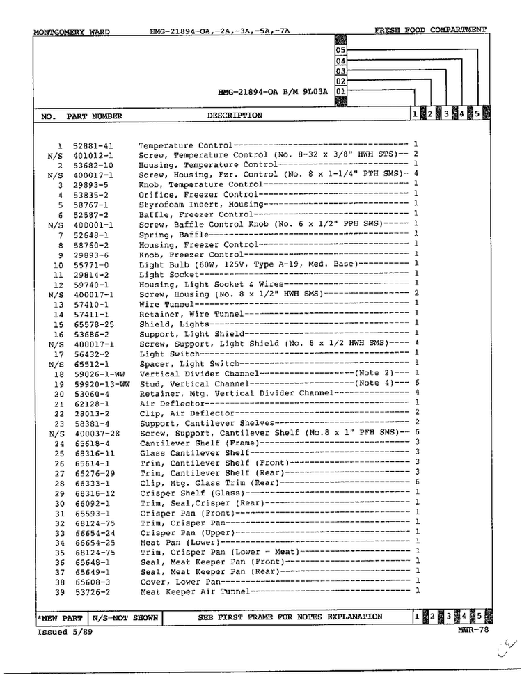 Fresh Food Compartment Page 2 Diagram and Parts List for 21894A  Admiral Refrigerator