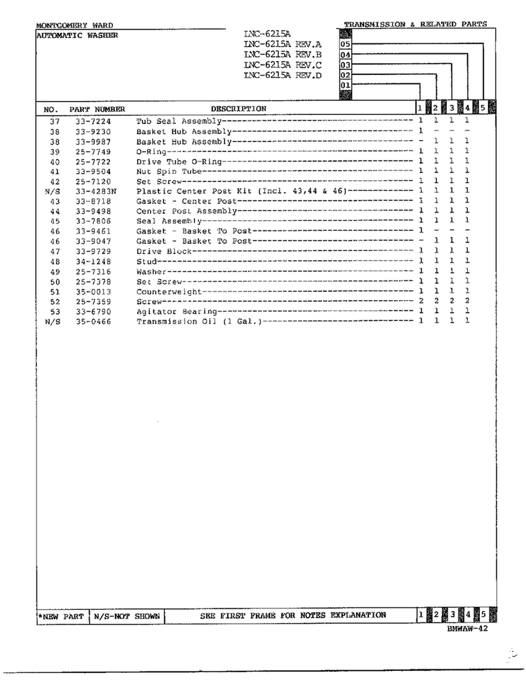 Transmission And Related Parts Page 3 Diagram and Parts List for 6215A REV D Norge Washer