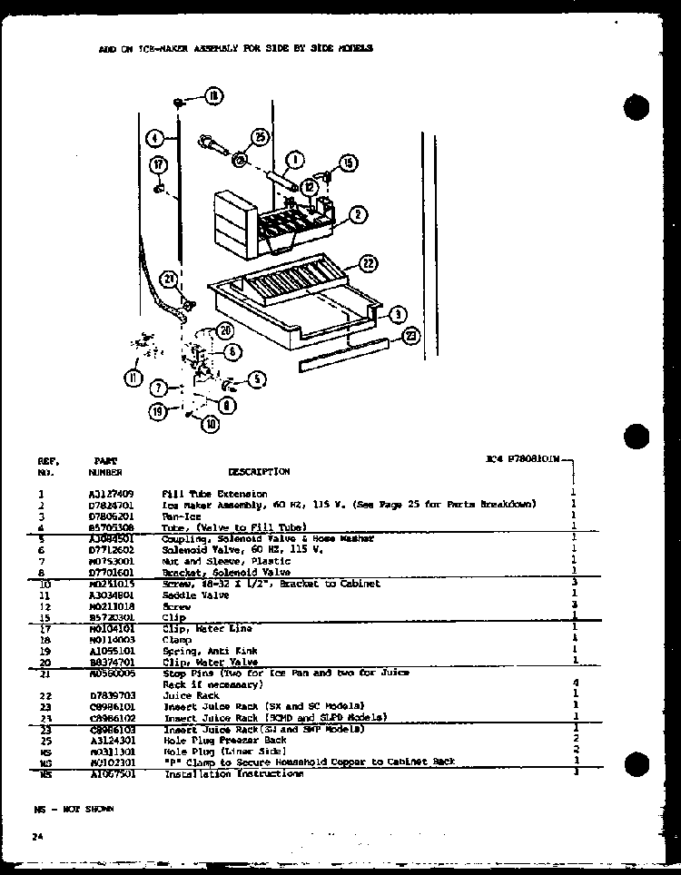 Section 4 Diagram and Parts List for SC25JP-7870114W  Amana Refrigerator