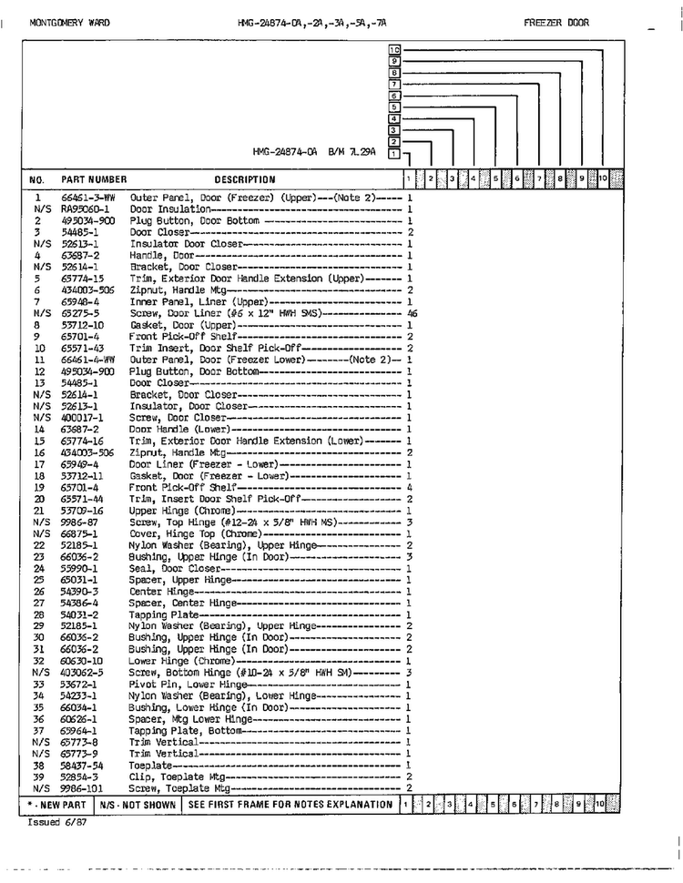 Freezer Door Page 2 Diagram and Parts List for 24874A  Admiral Refrigerator