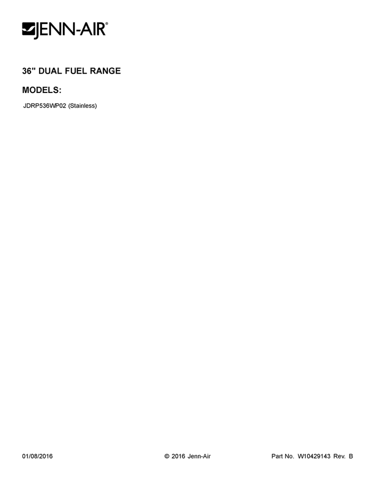 Cover Sheet Diagram and Parts List for JDRP536WP02  Jenn-Air Range