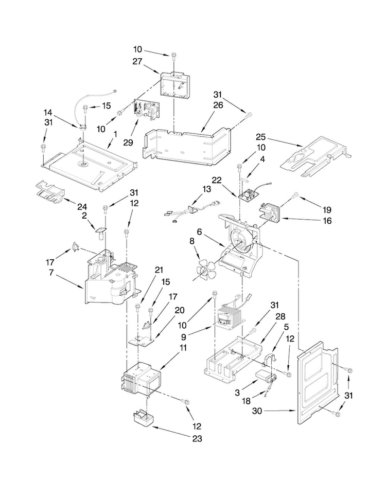 Oven Interior Parts Diagram and Parts List for JMW9530DAS30  Jenn-Air Microwave Oven Combo