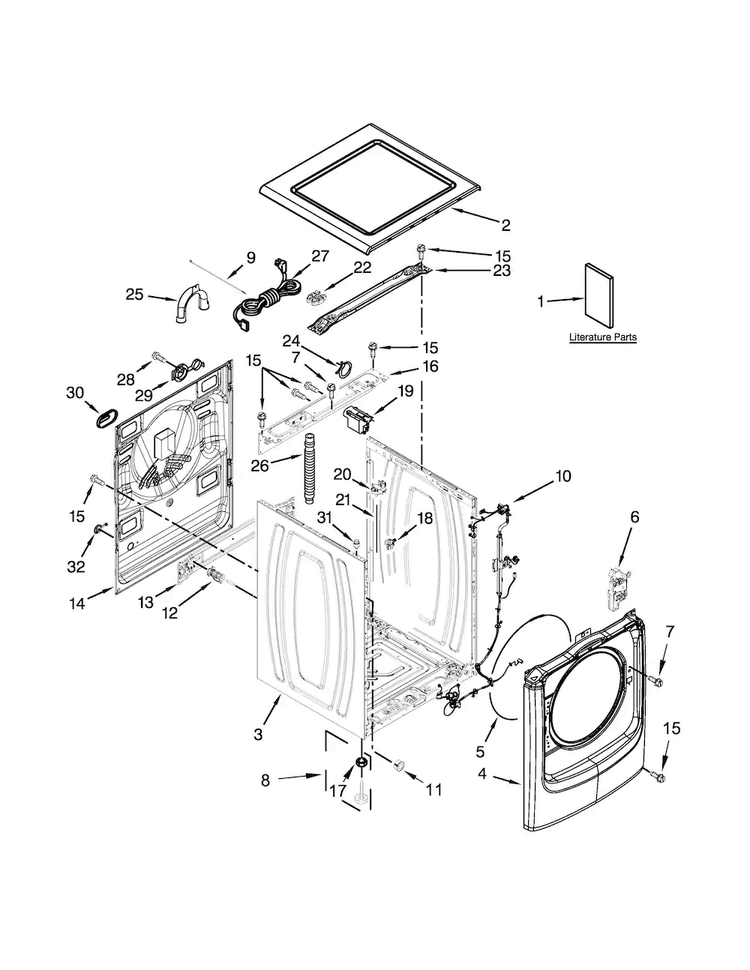 Top And Cabinet Parts Diagram and Parts List for MHW4000BW1  Maytag Washer