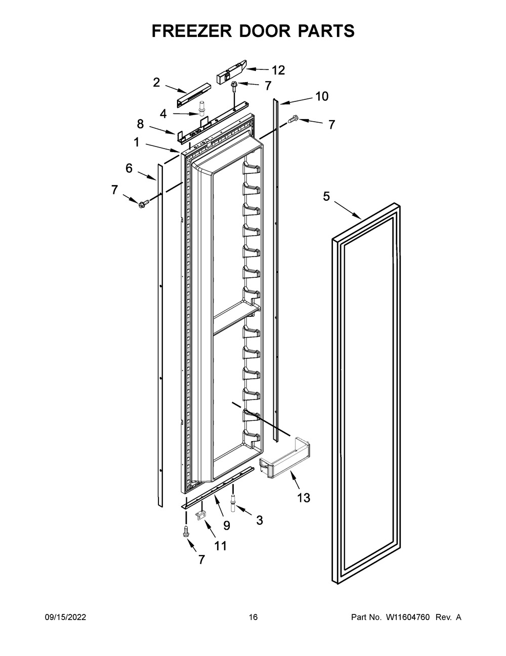 Freezer Door Parts Diagram and Parts List for JBSFS42NMX00  Jenn-Air Refrigerator