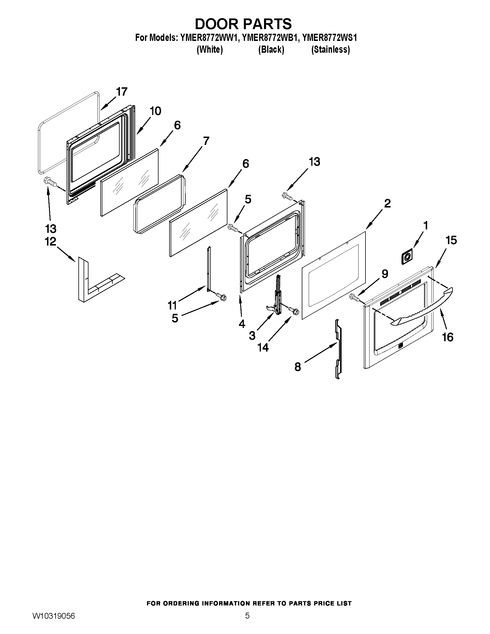 04 - DOOR PARTS Diagram and Parts List for YMER8772WS1  Maytag Range