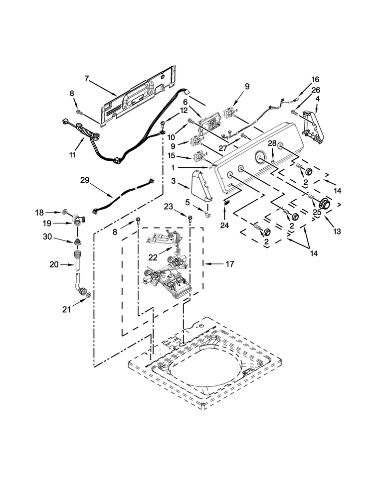Console And Water Inlet Parts Diagram and Parts List for 4KMVWC330DW0  Maytag Washer