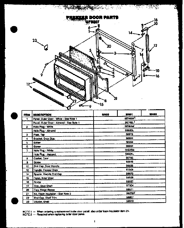 Freezer Door Parts Diagram and Parts List for GFS207-MN02  Amana Refrigerator