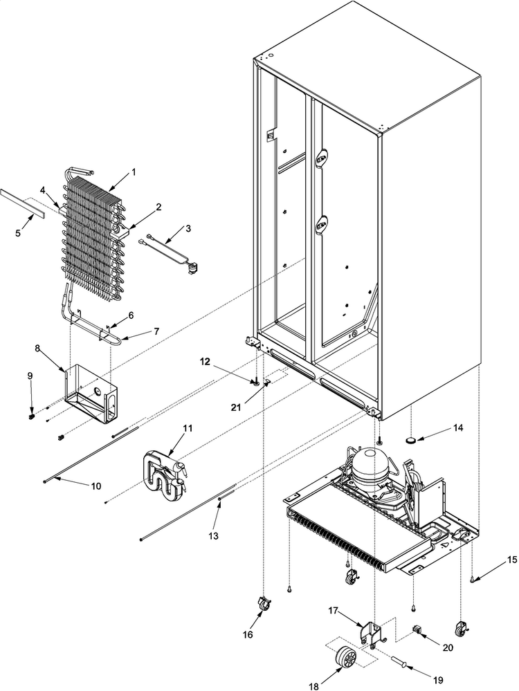 Evaporator Assy And Rollers Diagram and Parts List for SK535-2-PSK535062W0  Maytag Refrigerator