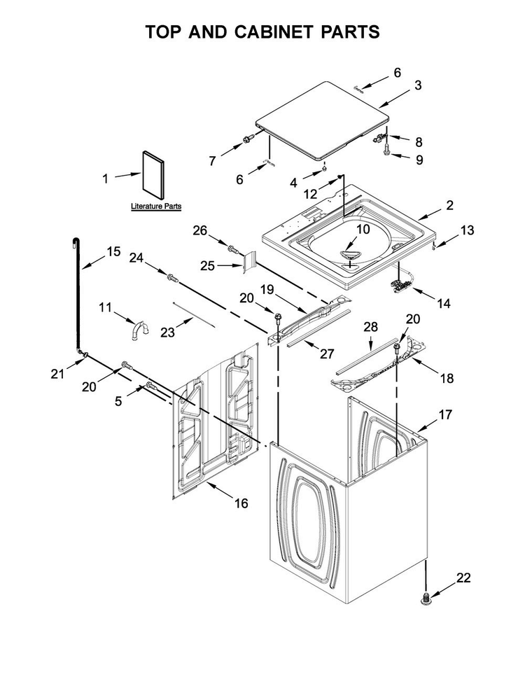 Top And Cabinet Parts Diagram and Parts List for 4KATW5215FW0  Admiral Washer