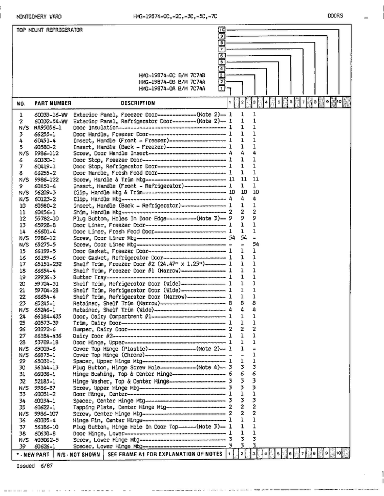 Doors/miscellaneous Page 2 Diagram and Parts List for 19874A  Admiral Refrigerator