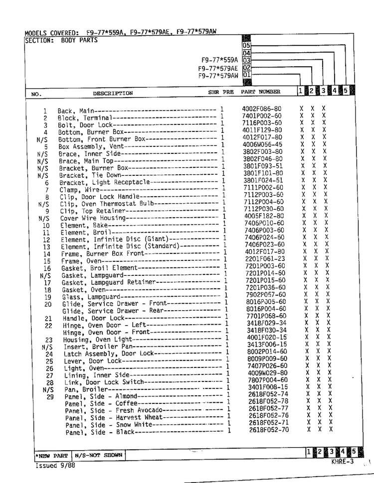Body Parts Page 2 Diagram and Parts List for EOF9-77*579AW  Hardwick Range