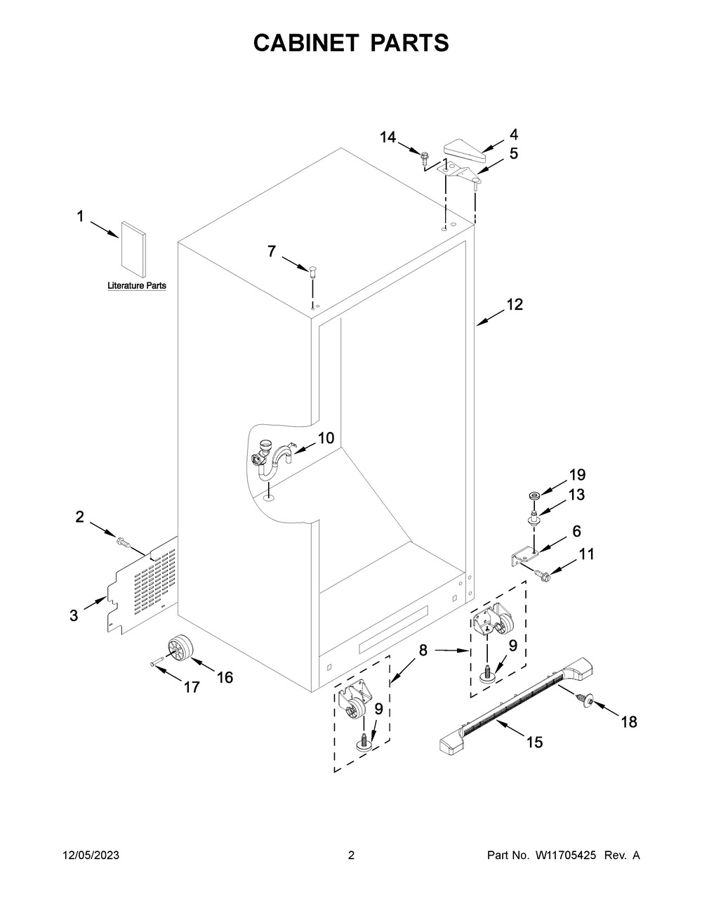 Cabinet Parts Diagram and Parts List for MZF34X20DW08  Maytag Freezer