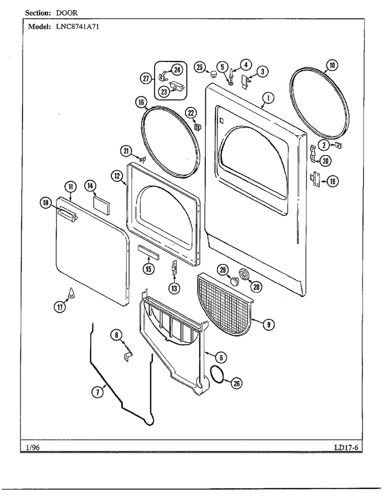 Door Diagram and Parts List for 8741A71  Norge Dryer