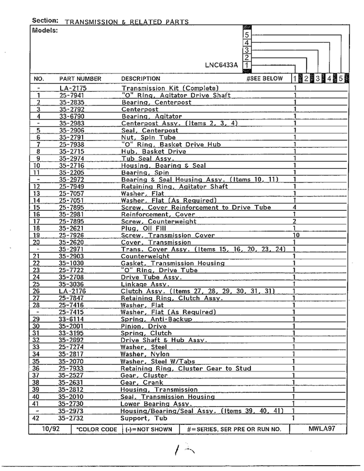 Transmission And Related Parts Page 2 Diagram and Parts List for 6433A  Norge Washer