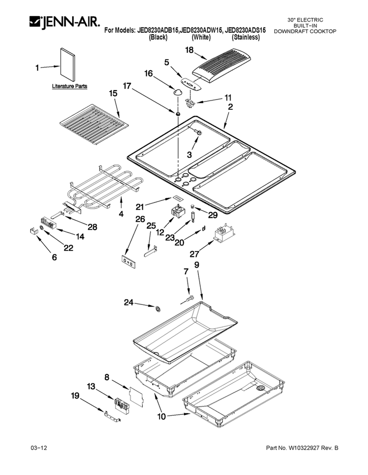 Cooktop Parts Diagram and Parts List for JED8230ADW15  Jenn-Air Cooktop