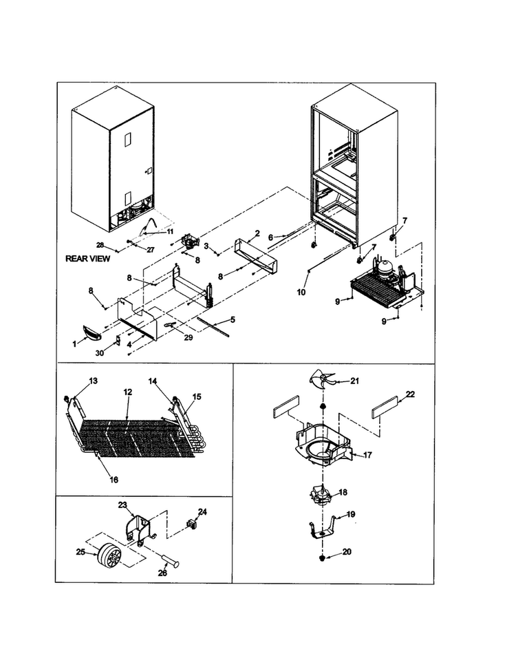 Evaporator Area/rollers Diagram and Parts List for ABD2533DES0  Amana Refrigerator