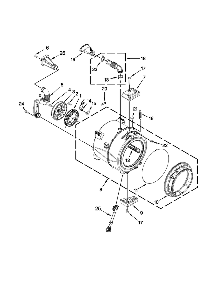 Tub And Basket Parts Diagram and Parts List for MHW3000BG1  Maytag Washer