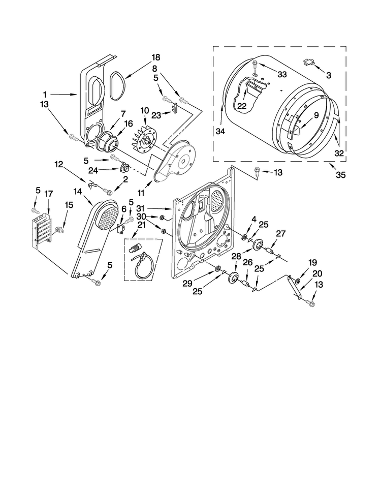 Bulkhead Parts Diagram and Parts List for 4KMEDC405WQ0  Maytag Dryer