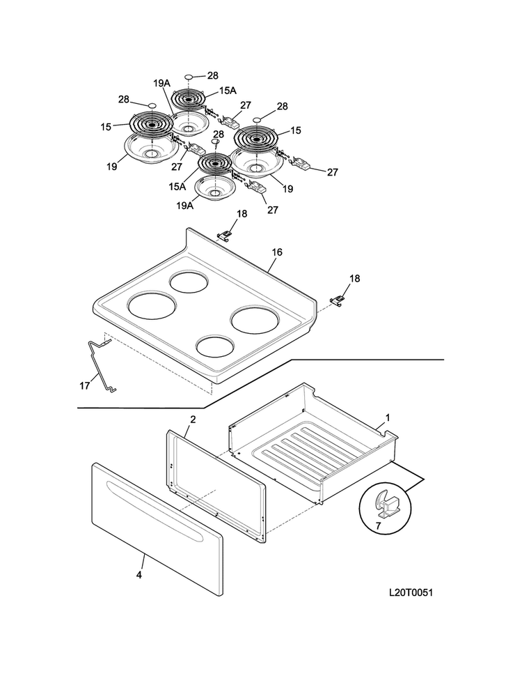 Top/drawer Diagram and Parts List for CCRE3530LWF  Crosley Range