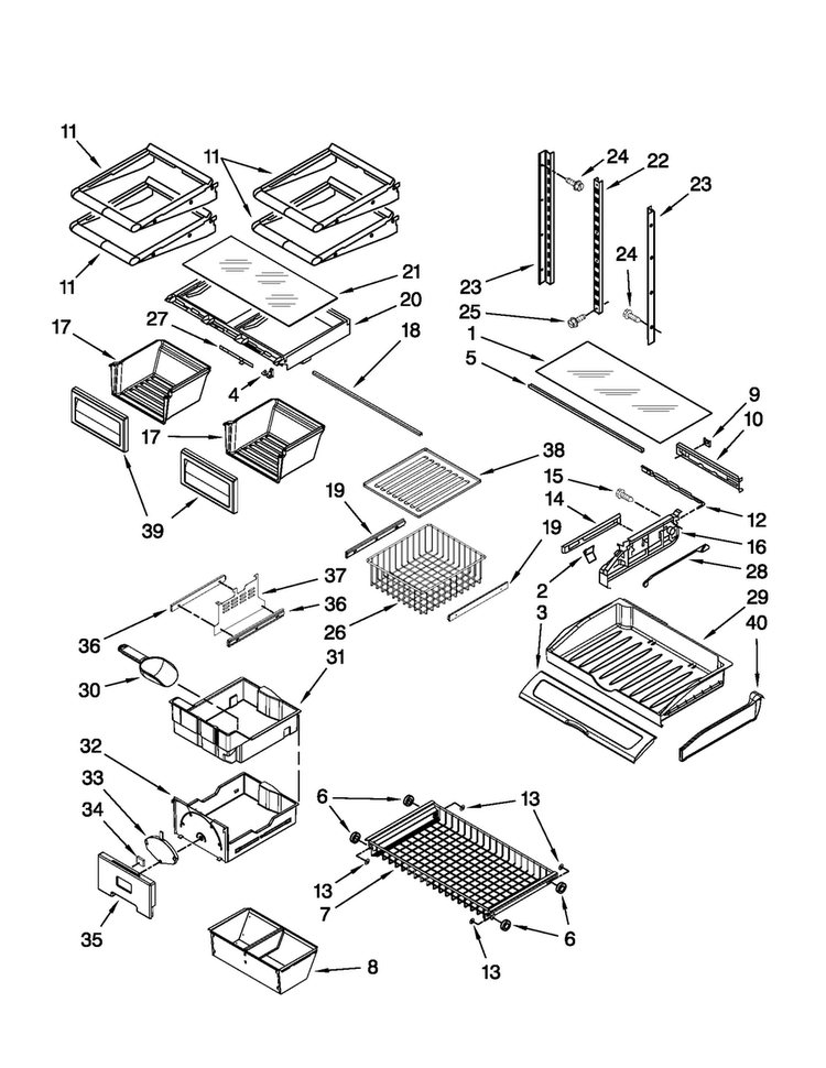 Shelf Parts Diagram and Parts List for JFC2290VTB3  Jenn-Air Refrigerator