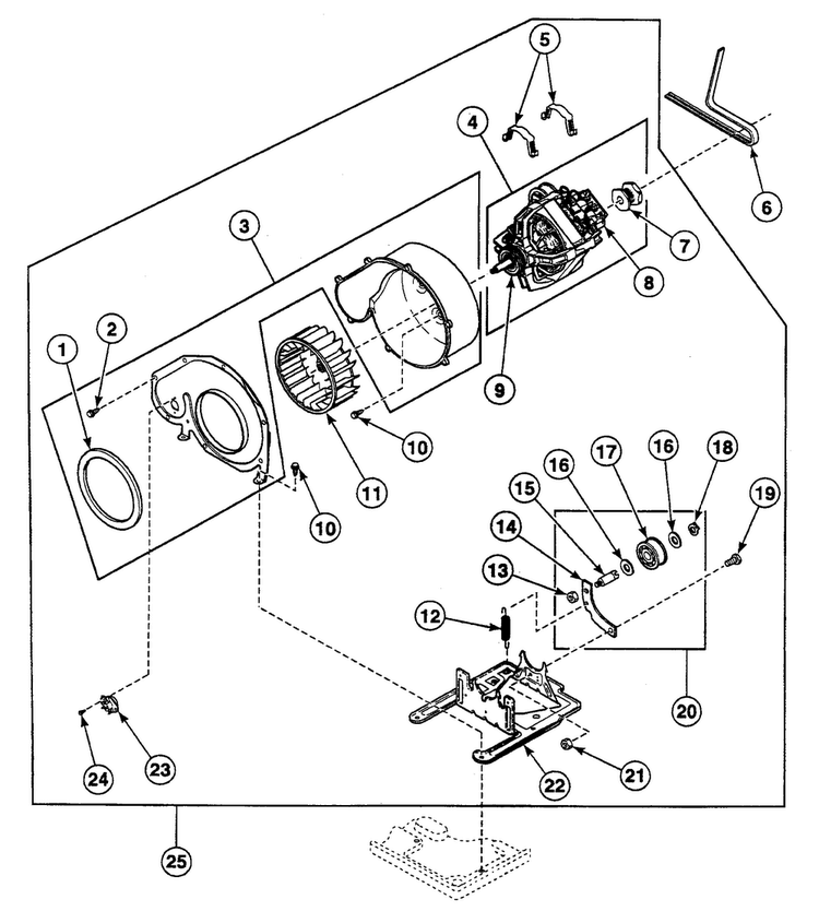 Motor Assy Diagram and Parts List for SSG109LF99L7  Speed Queen Dryer