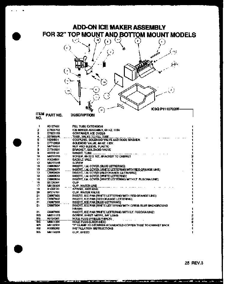 Add On-ice Maker Assembly Diagram and Parts List for BX20QL-P1125510WL  Amana Refrigerator