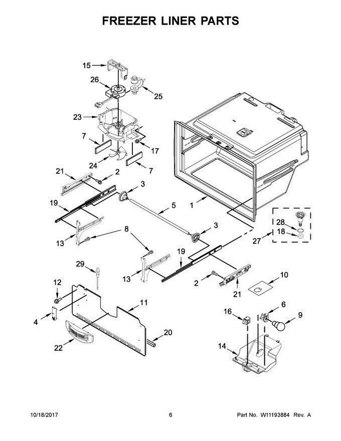 04 - Freezer Liner Parts Diagram and Parts List for MFI2570FEZ05  Maytag Refrigerator