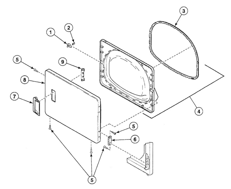 Door Assy Diagram and Parts List for SSG309QF  Speed Queen Dryer