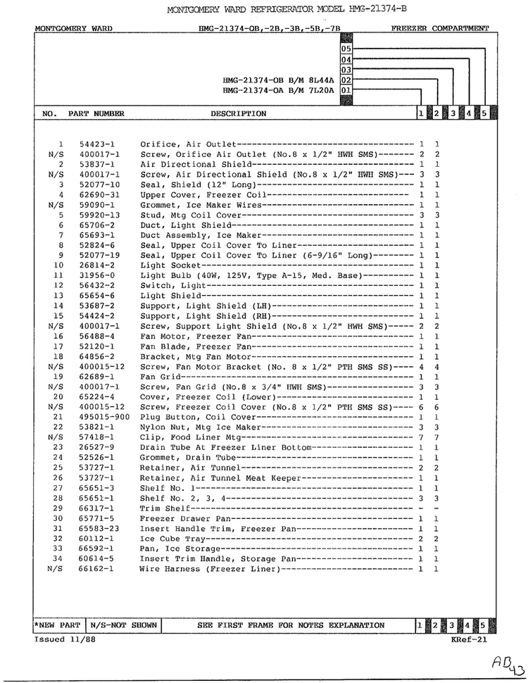 Freezer Compartment Page 2 Diagram and Parts List for 21374B  Admiral Refrigerator