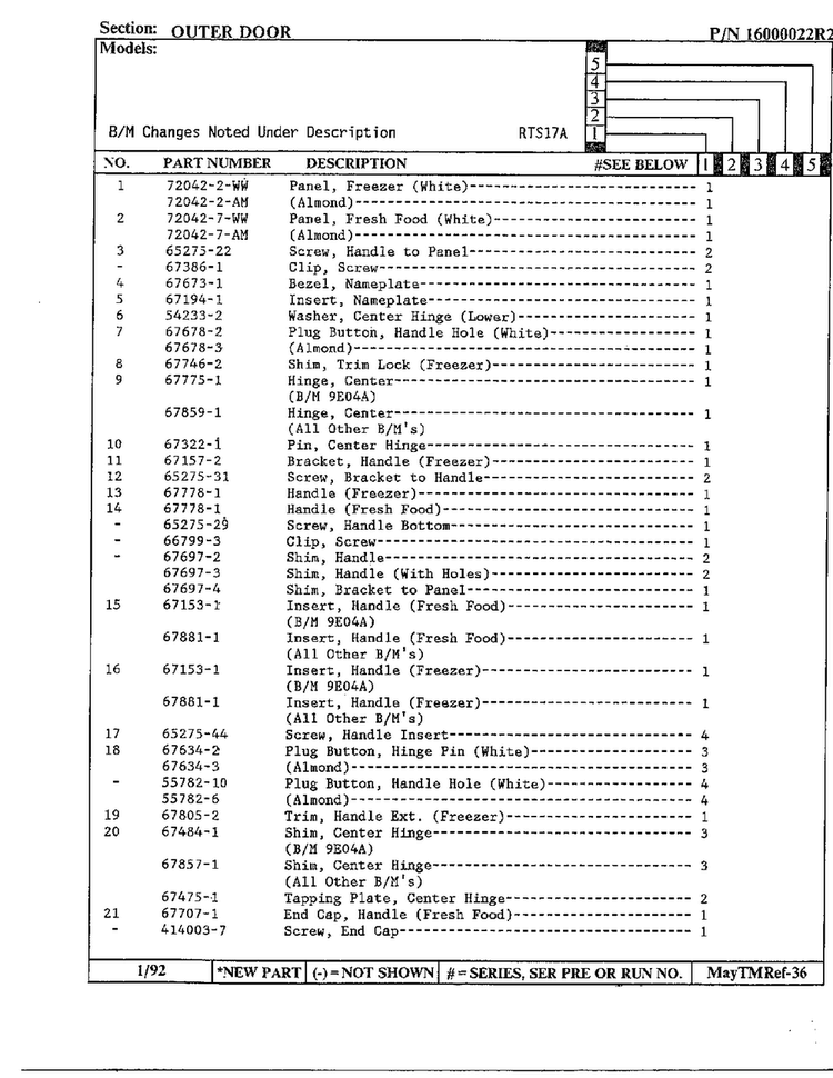 Outer Door Page 2 Diagram and Parts List for 17694  Maytag Refrigerator