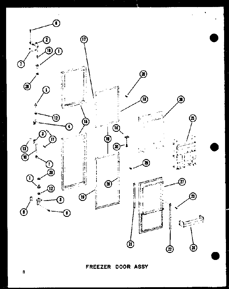 Freezer Door Assy Diagram and Parts List for SRI19C-P73320-54W  Amana Refrigerator