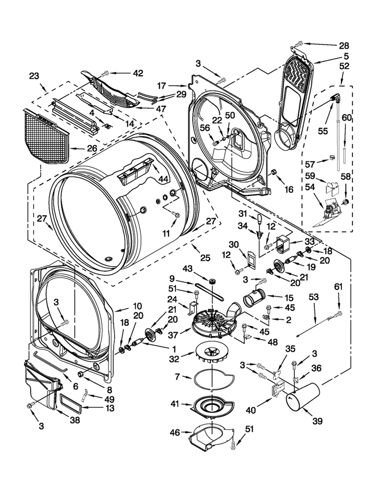 Bulkhead Parts Diagram and Parts List for MGDB850YG1  Maytag Dryer