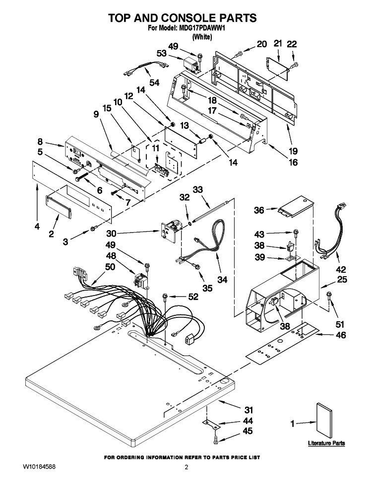 TOP AND CONSOLE PARTS Diagram and Parts List for MDG17PDAWW1  Maytag Dryer