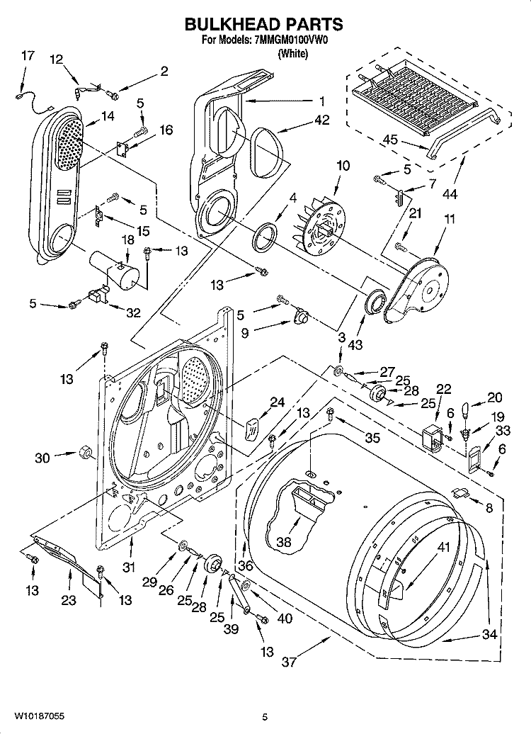 BULKHEAD PARTS Diagram and Parts List for 7MMGM0100VW0  Maytag Dryer
