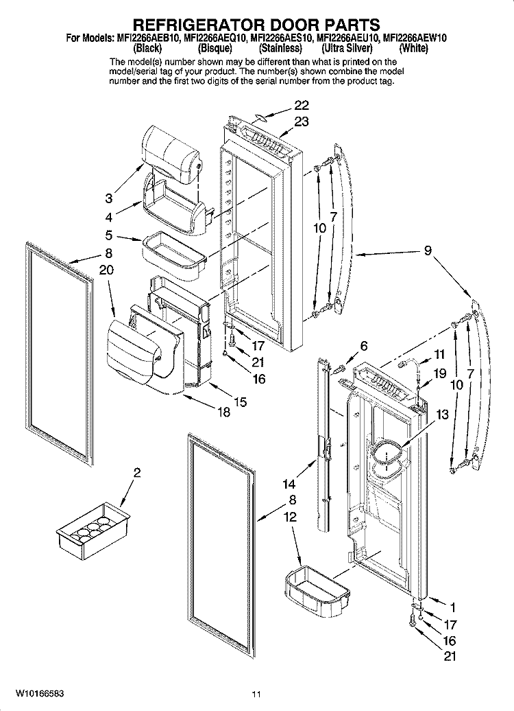 REFRIGERATOR DOOR PARTS Diagram and Parts List for MFI2266AEW10  Maytag Refrigerator