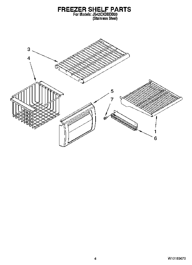 FREEZER SHELF PARTS Diagram and Parts List for JS42CXDBDB00  Jenn-Air Refrigerator