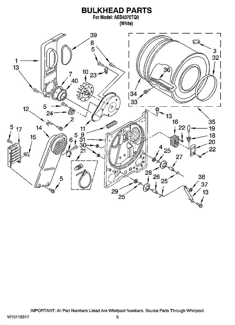 BULKHEAD PARTS, OPTIONAL PARTS (NOT INCLUDED) Diagram and Parts List for AED4370TQ0  Admiral Dryer