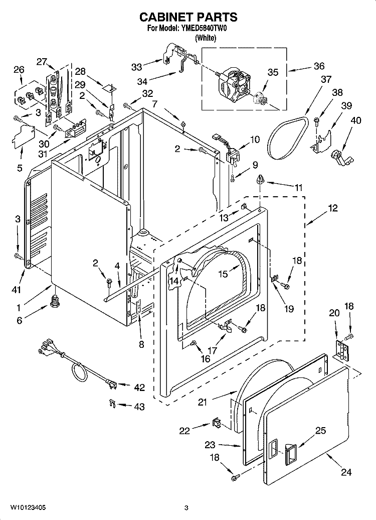 CABINET PARTS Diagram and Parts List for YMED5840TW0  Maytag Dryer
