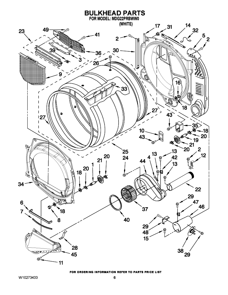 BULKHEAD PARTS Diagram and Parts List for MDG22PRBWW0  Maytag Dryer