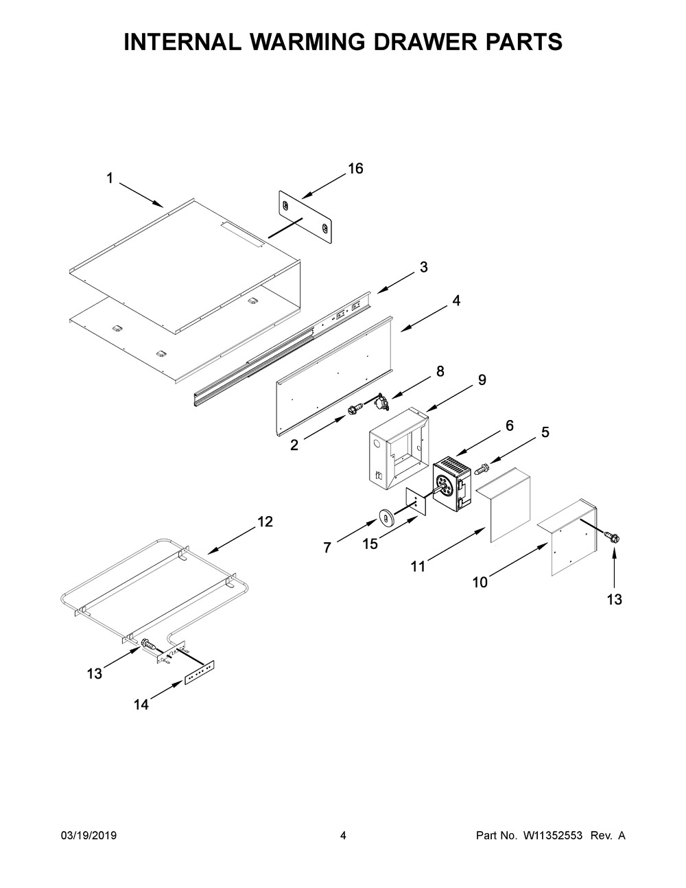 Internal Warming Drawer Parts Diagram and Parts List for JJD3027IM00  Maytag Warming Drawer