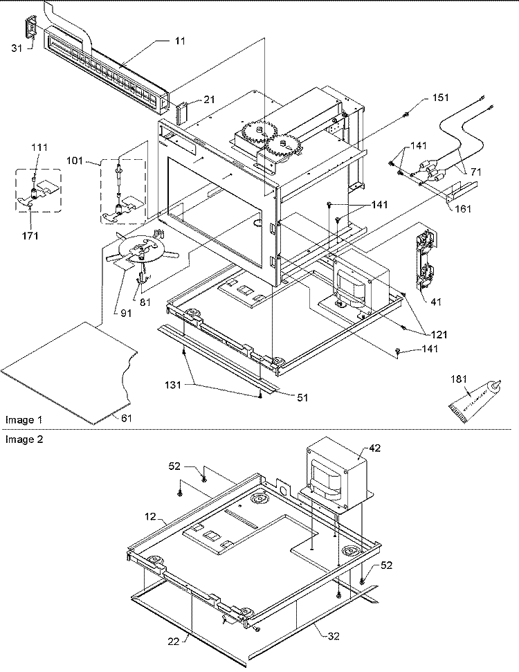 Controls / Basepan Diagram and Parts List for DEC1400VP P1304431M Menumaster Microwave